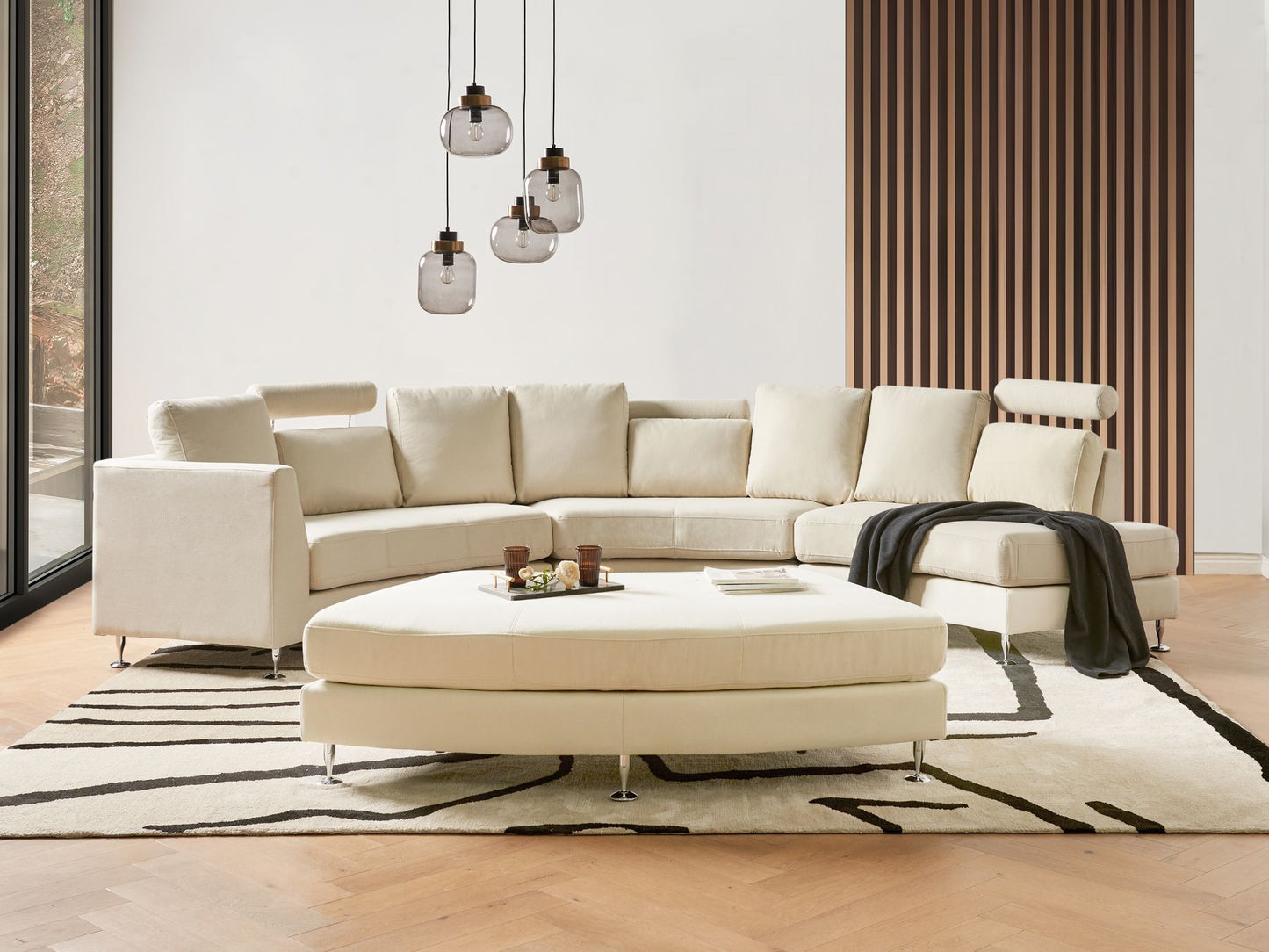 Curved Sofa ROTUNDE Fabric Beige 7 Seater Symmetrical