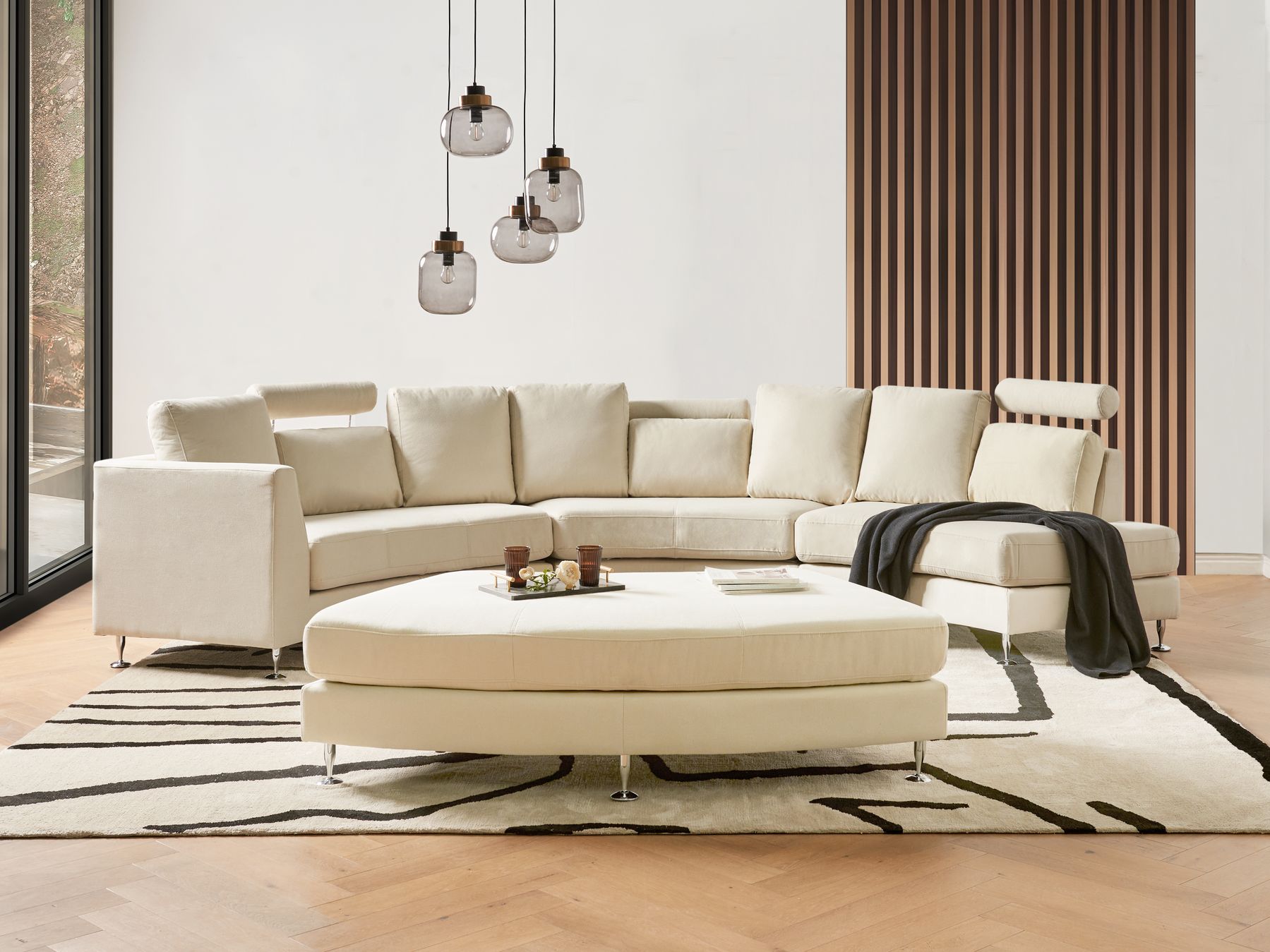 Curved Sofa ROTUNDE Fabric Beige 7 Seater Symmetrical
