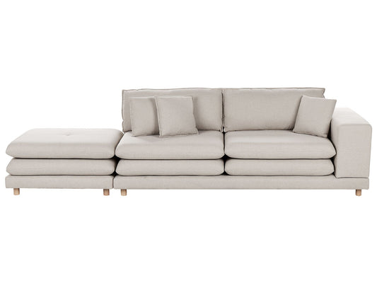 2 Seater Fabric Sofa with Ottoman Beige HEDEN