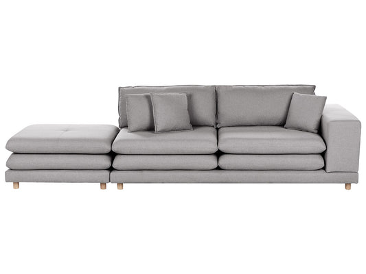 2 Seater Fabric Sofa with Ottoman Grey HEDEN