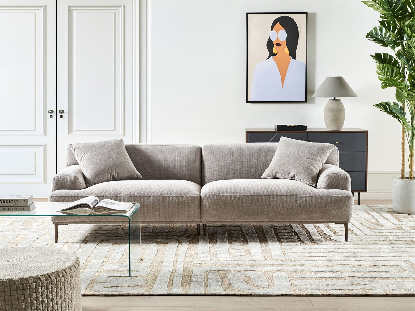 3 Seater Fabric Sofa Light Grey MATILA