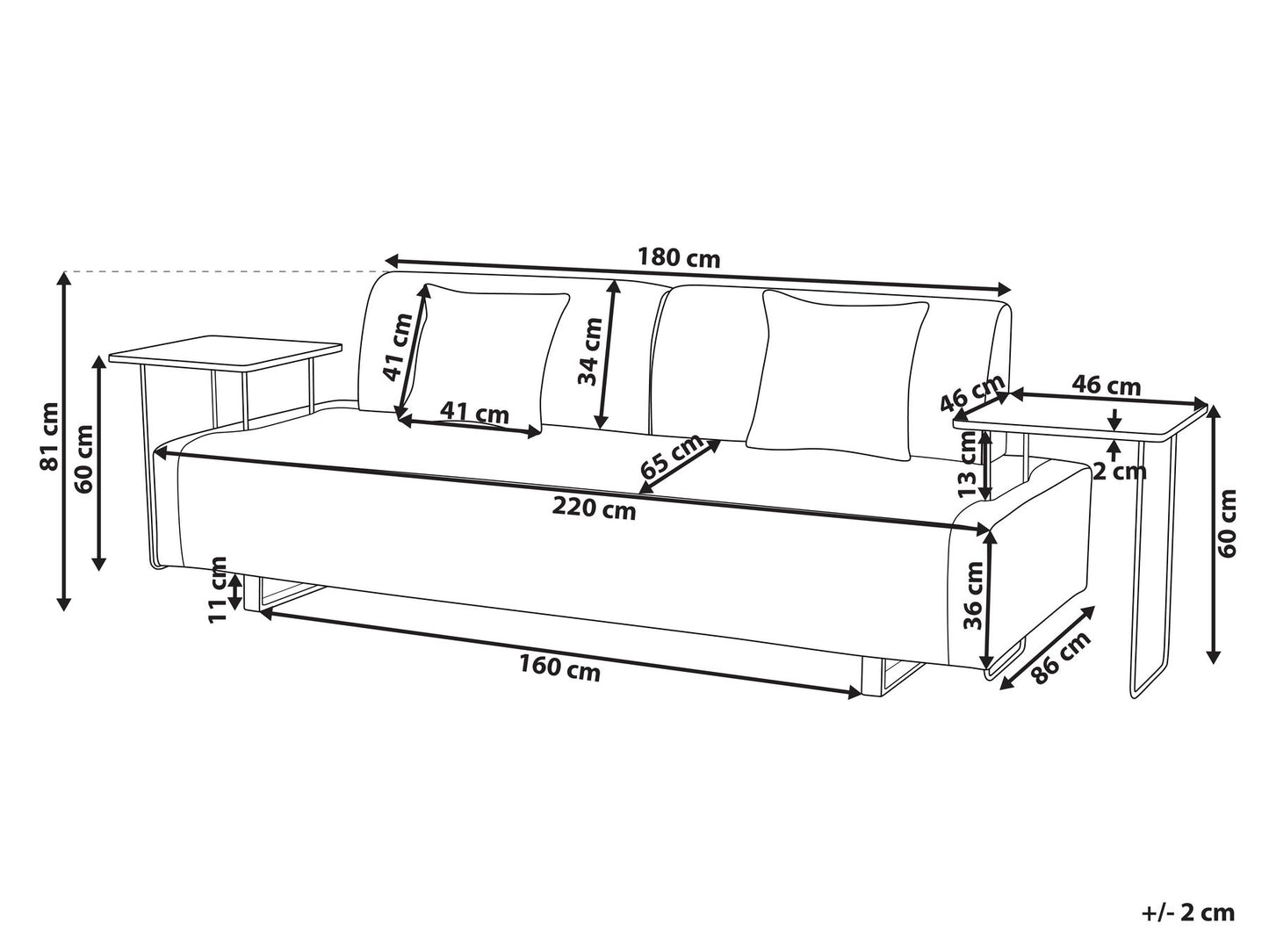 Sofa with Side Tables Beige SOKNA