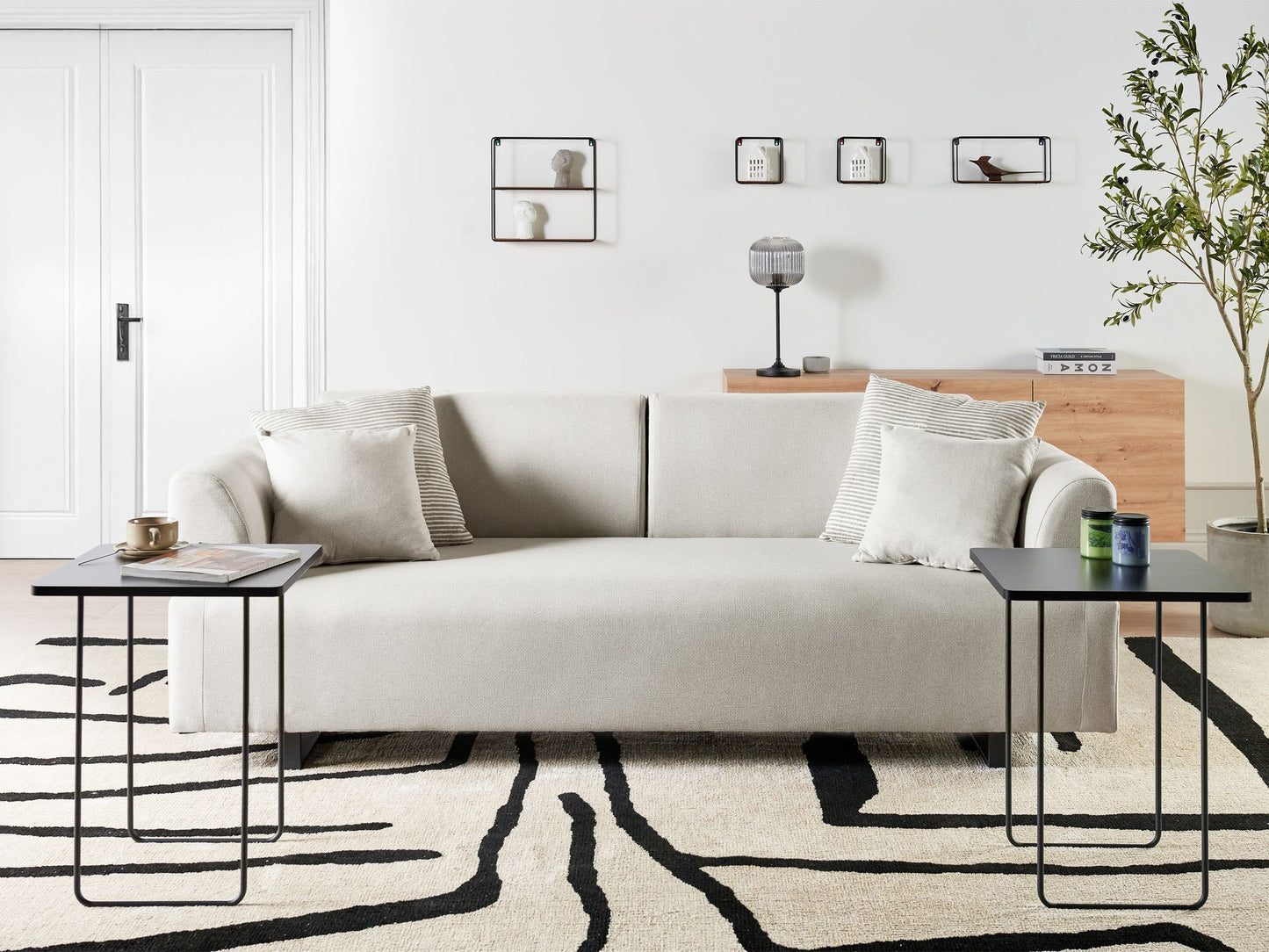 Sofa with Side Tables Beige SOKNA