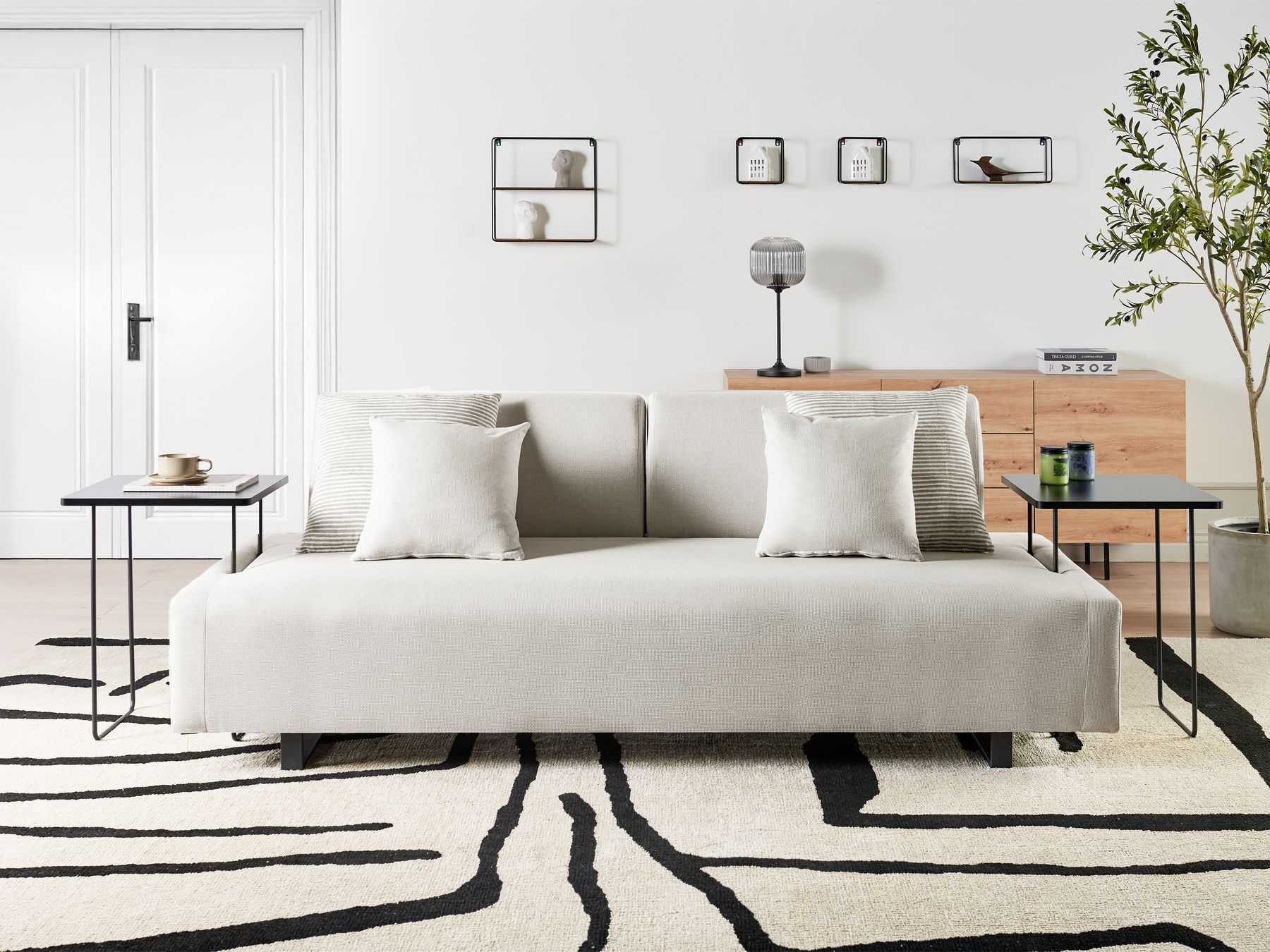 Sofa with Side Tables Beige SOKNA