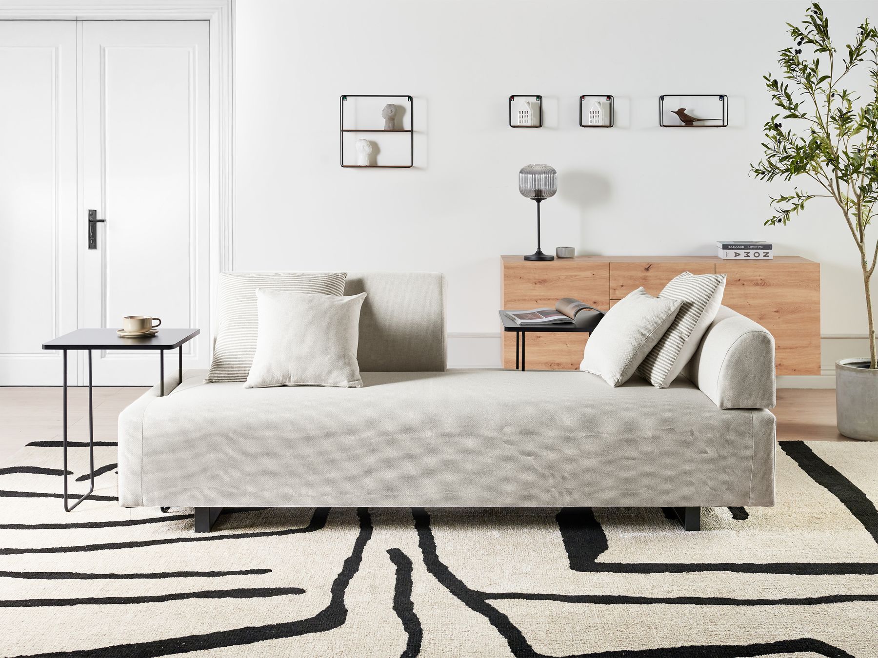 Sofa with Side Tables Beige SOKNA