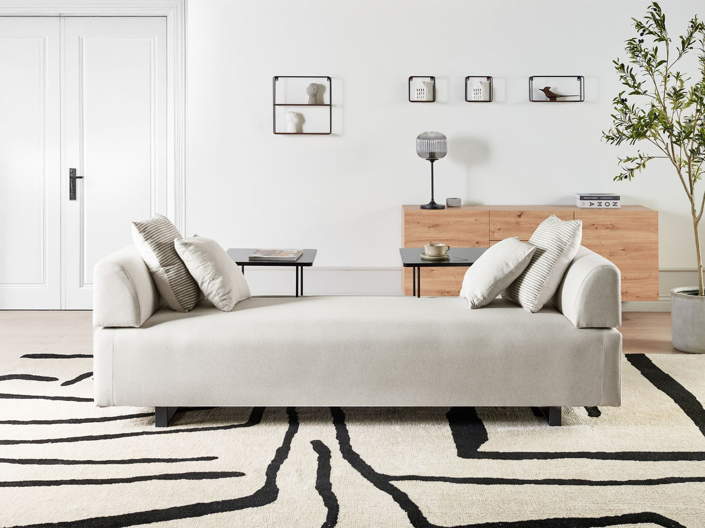 Sofa with Side Tables Beige SOKNA