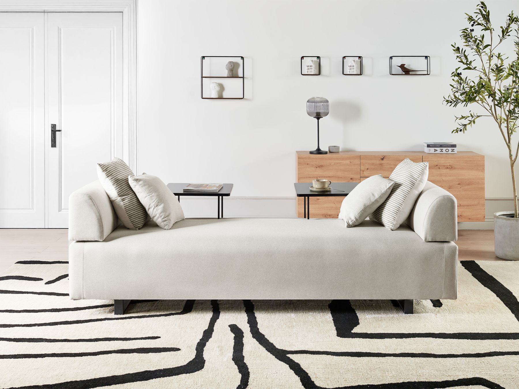Sofa with Side Tables Beige SOKNA