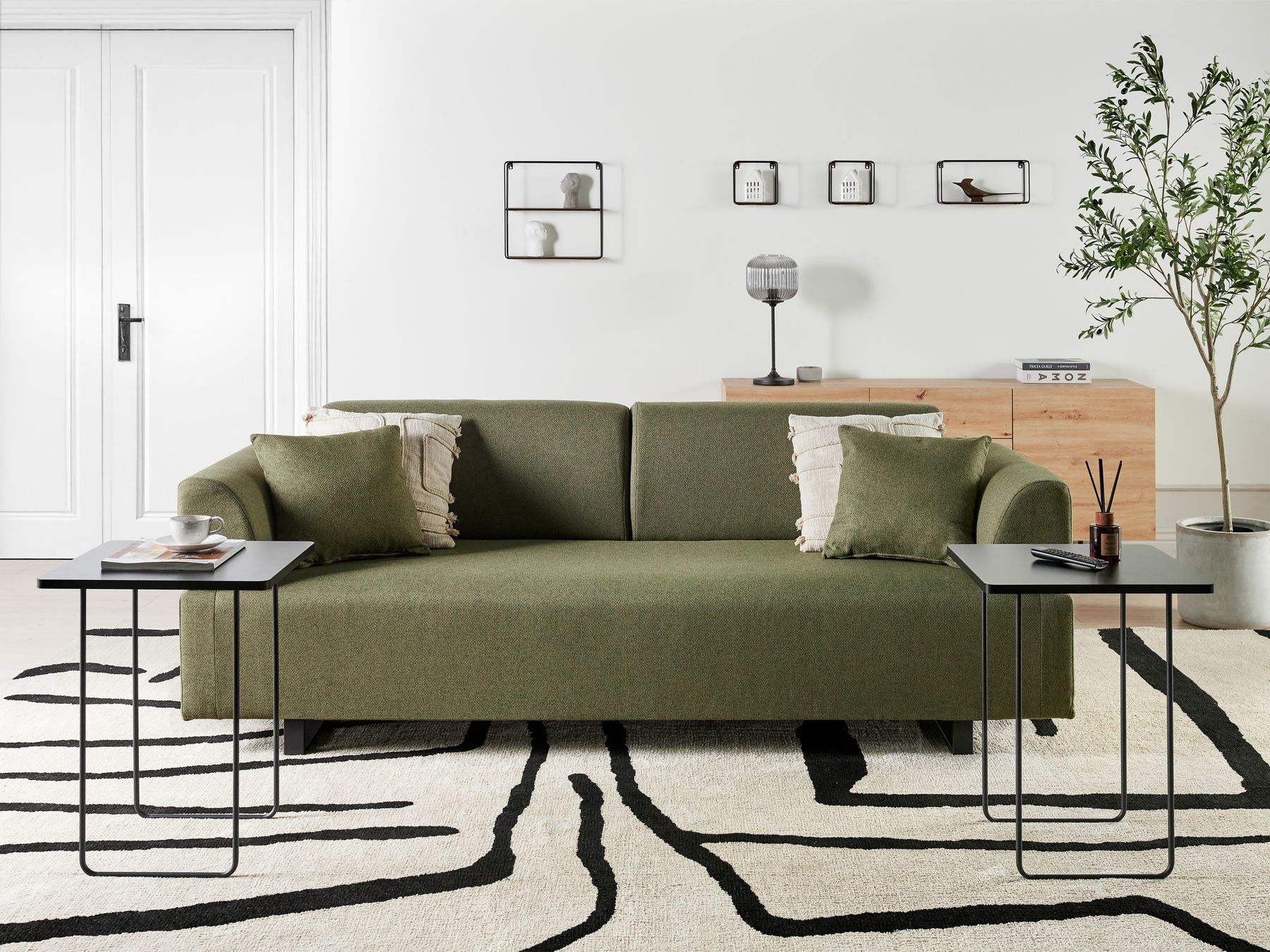 Sofa with Side Tables Green SOKNA