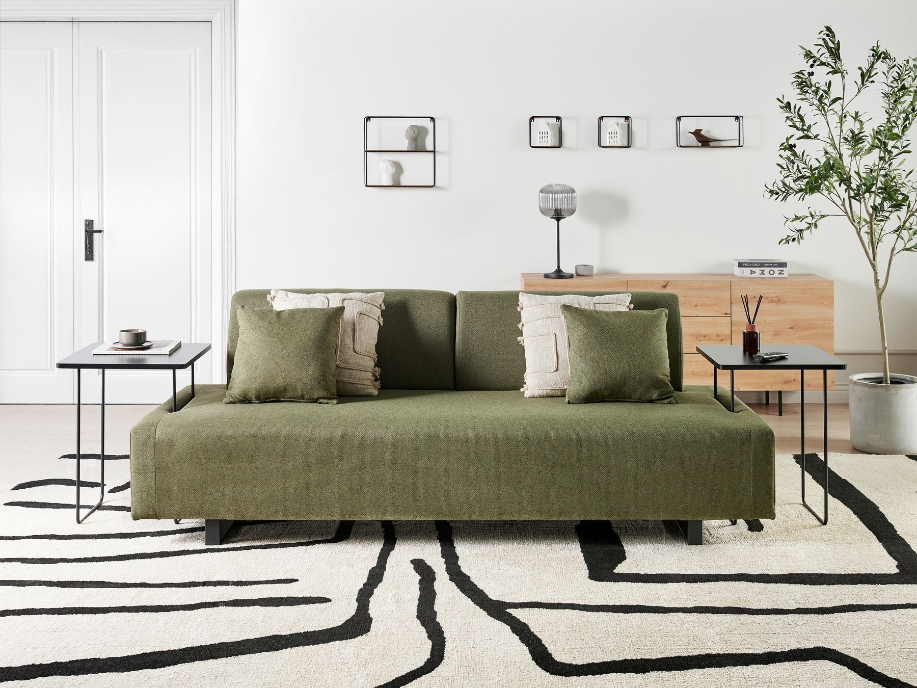 Sofa with Side Tables Green SOKNA