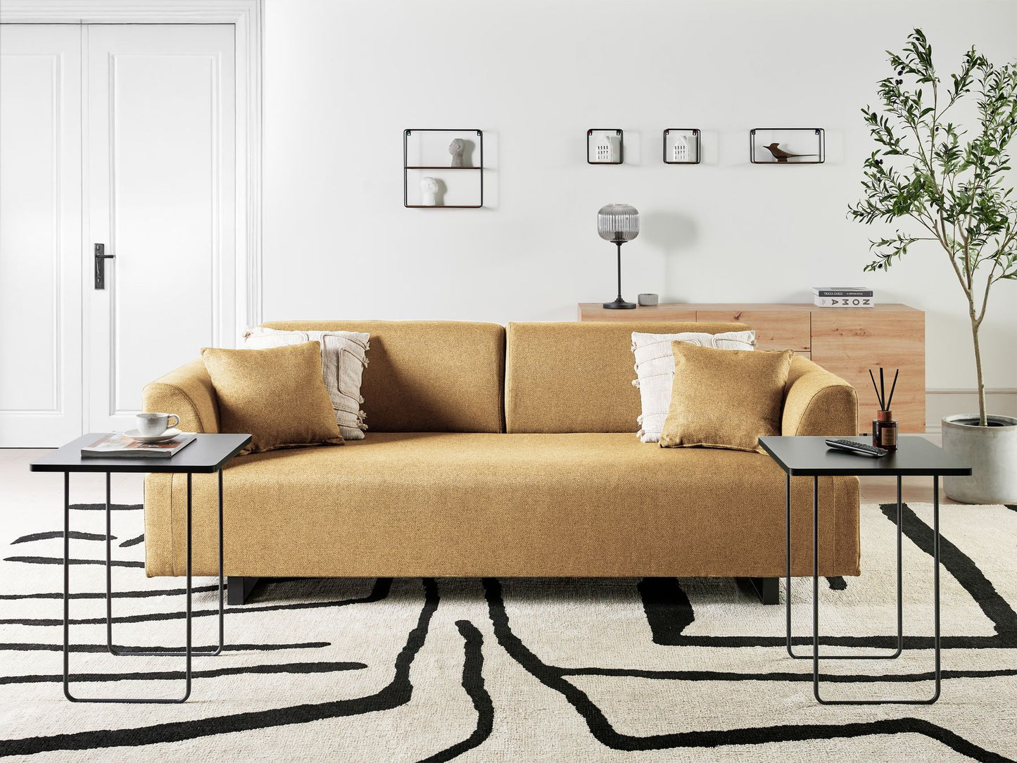 Sofa with Side Tables Yellow SOKNA