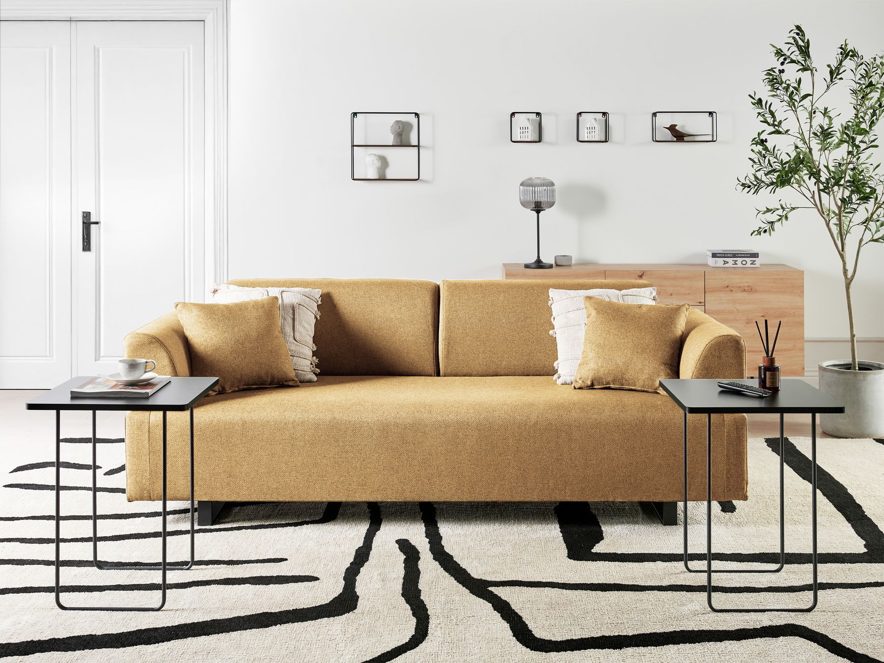 Sofa with Side Tables Yellow SOKNA