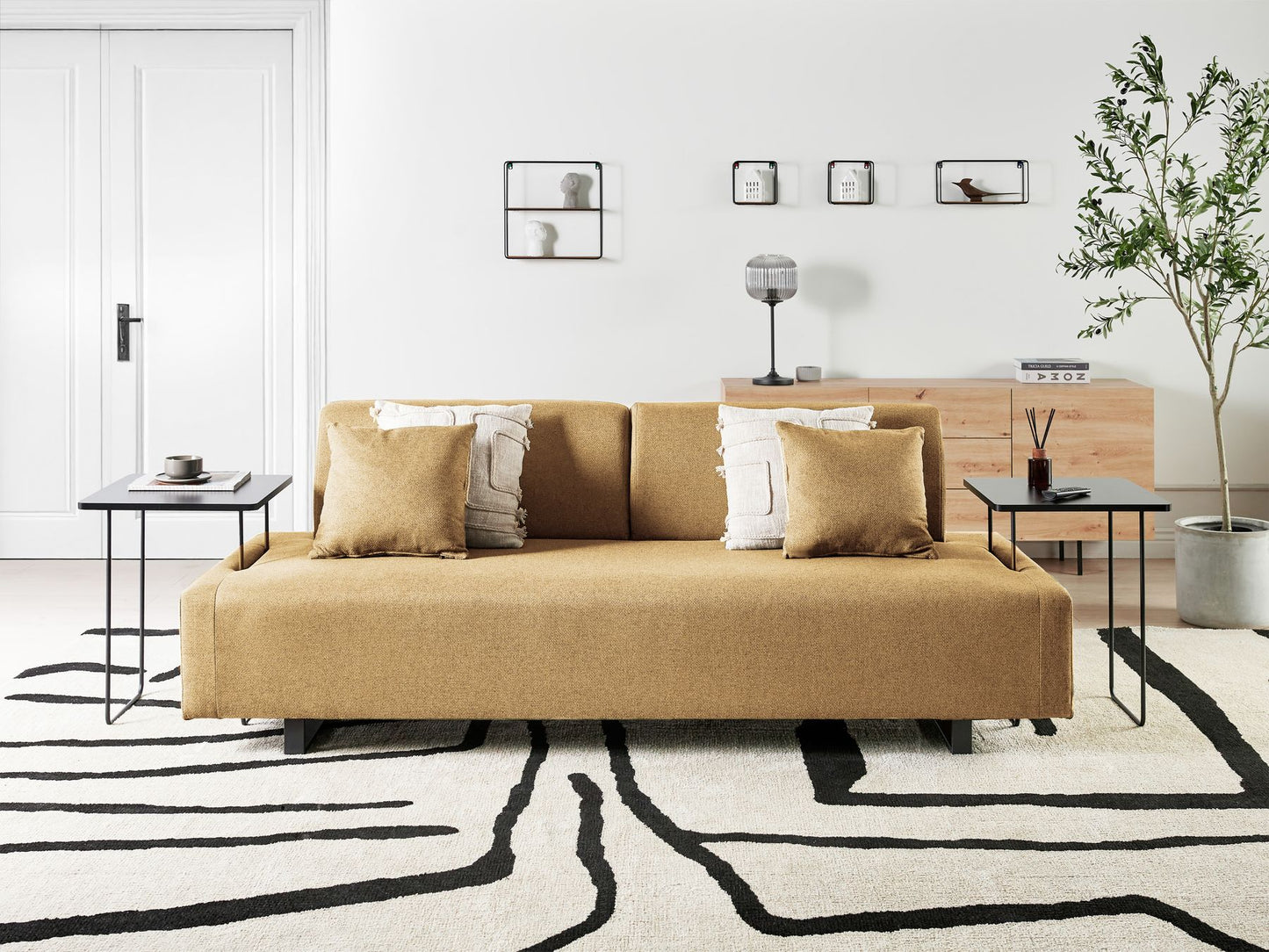 Sofa with Side Tables Yellow SOKNA