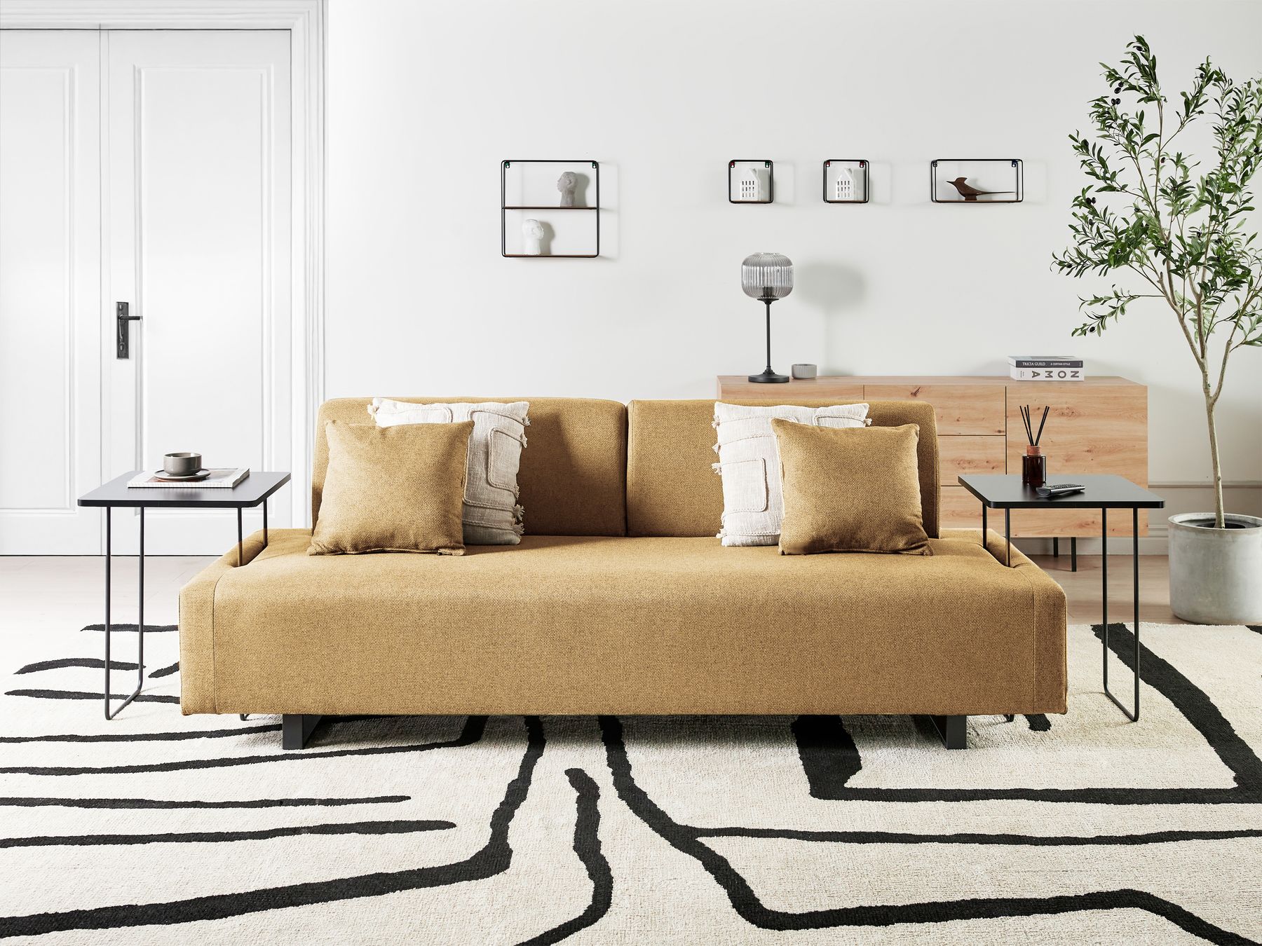 Sofa with Side Tables Yellow SOKNA