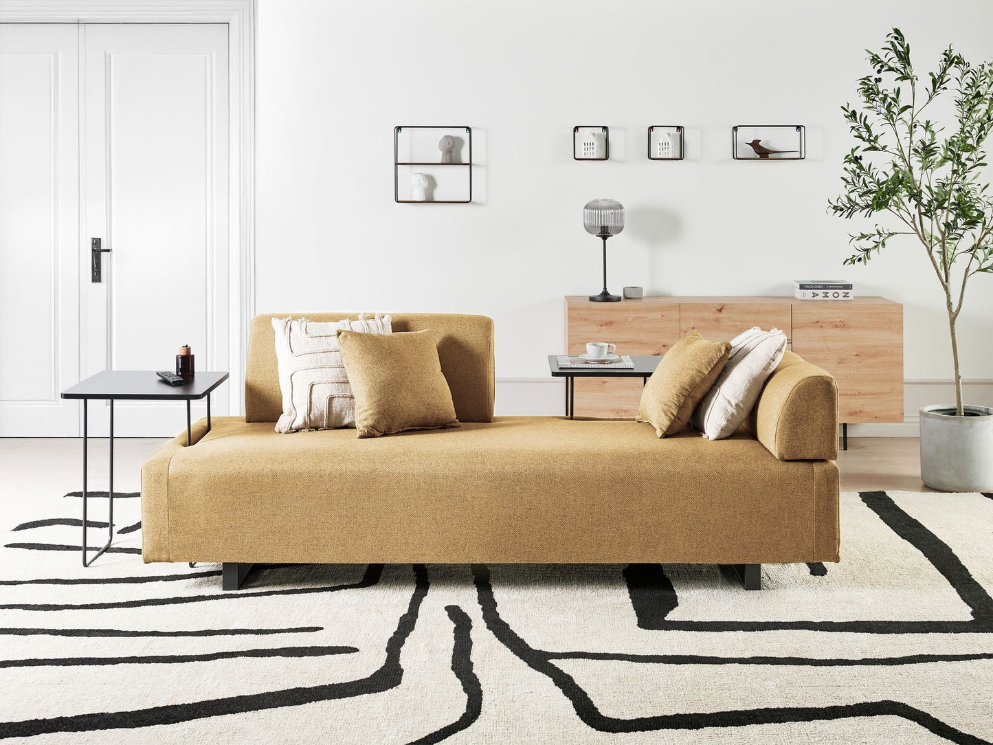Sofa with Side Tables Yellow SOKNA