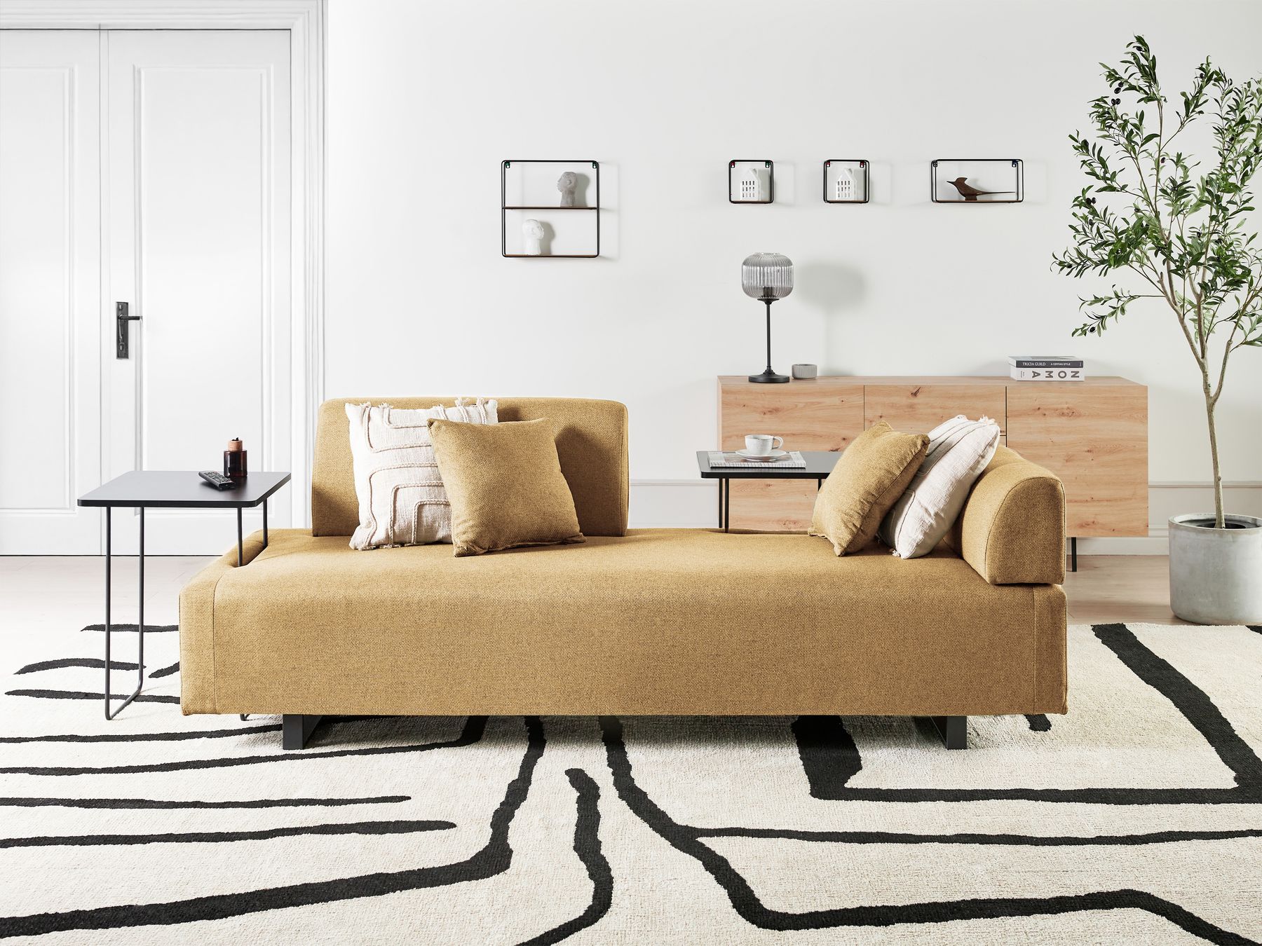 Sofa with Side Tables Yellow SOKNA