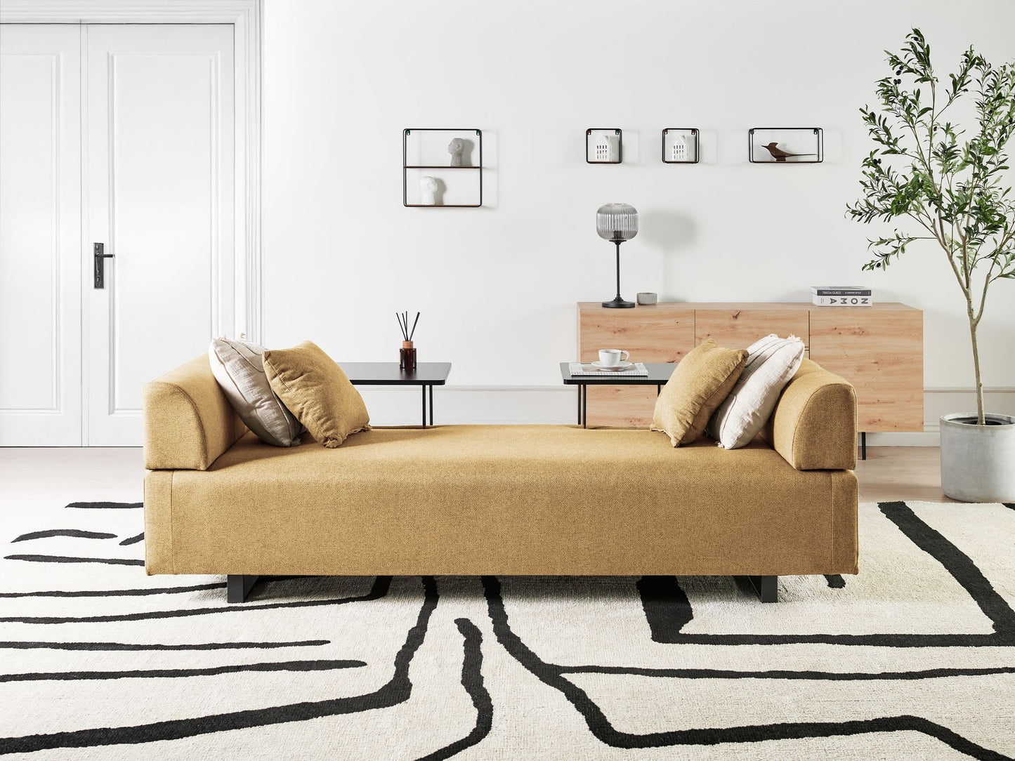 Sofa with Side Tables Yellow SOKNA