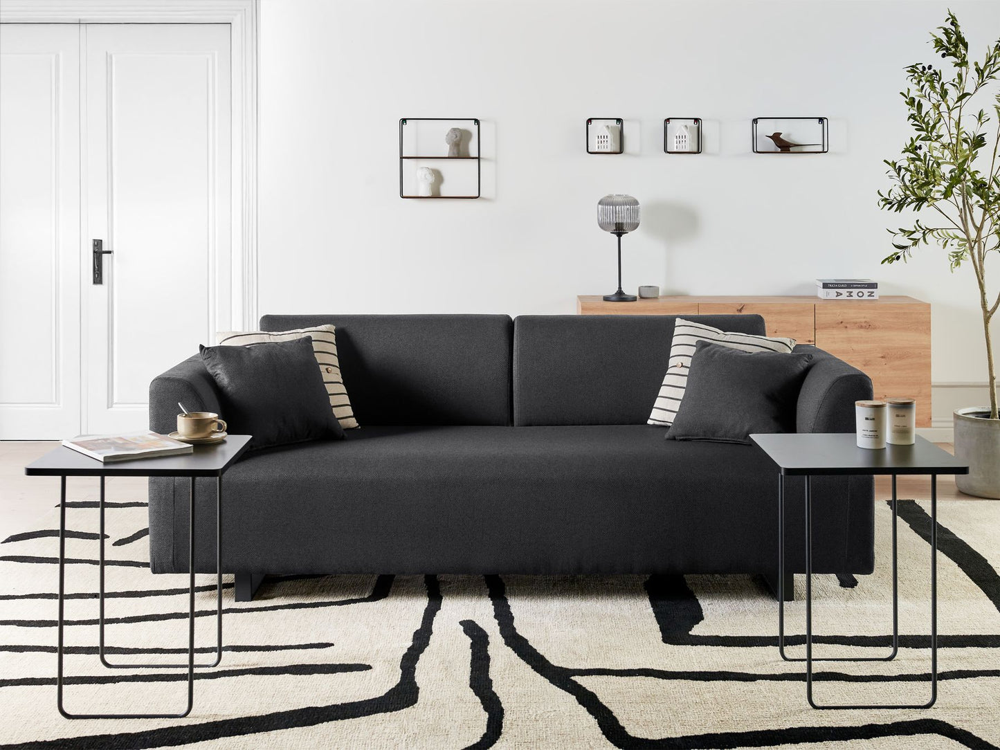 Sofa with Side Tables Black SOKNA
