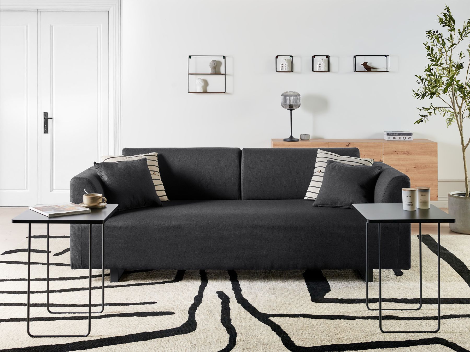 Sofa with Side Tables Black SOKNA