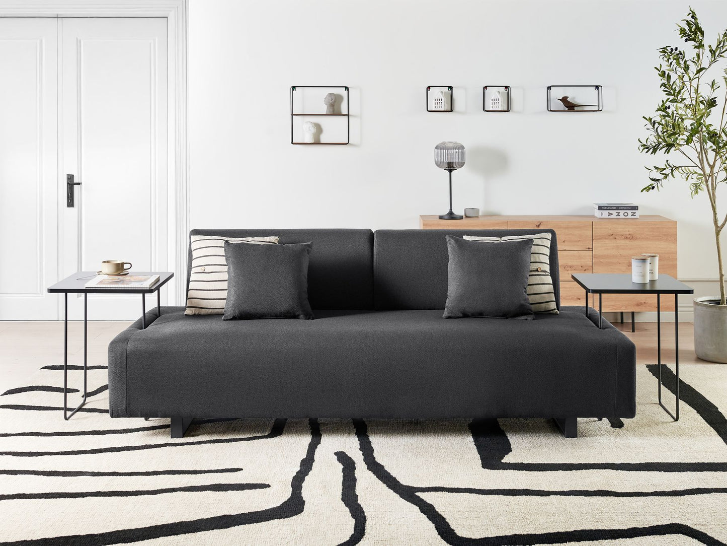 Sofa with Side Tables Black SOKNA
