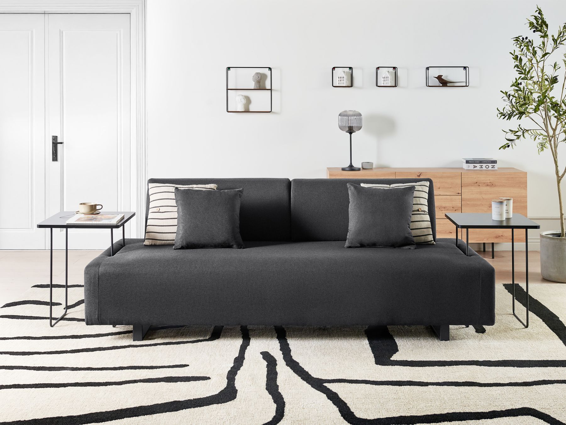 Sofa with Side Tables Black SOKNA