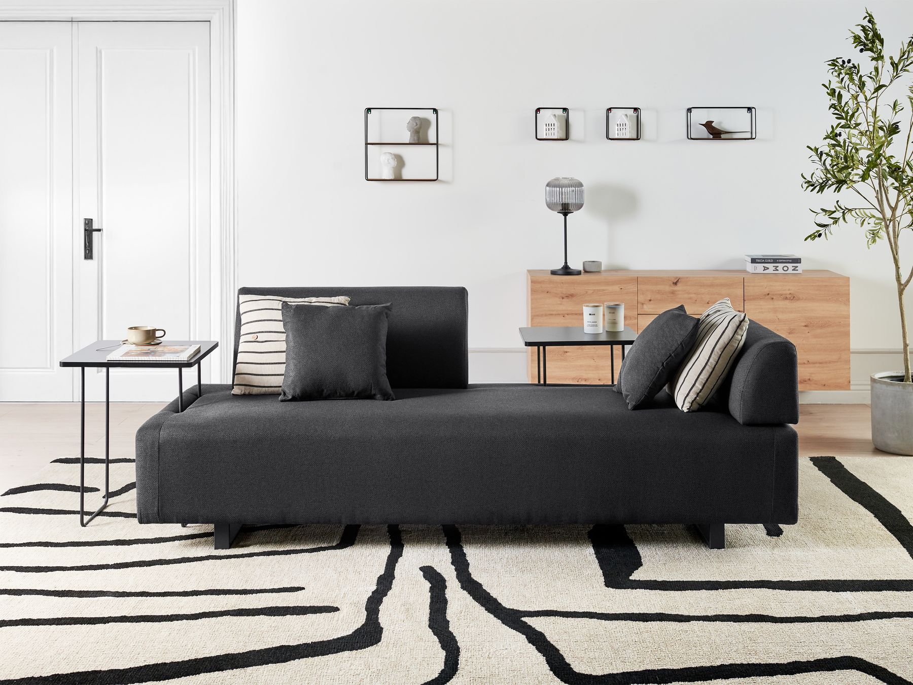 Sofa with Side Tables Black SOKNA