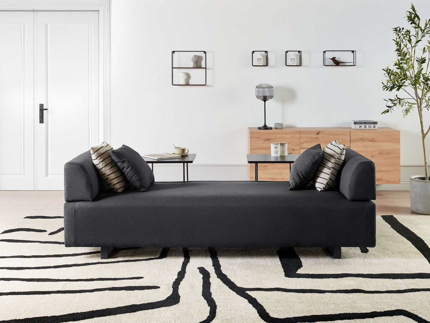 Sofa with Side Tables Black SOKNA