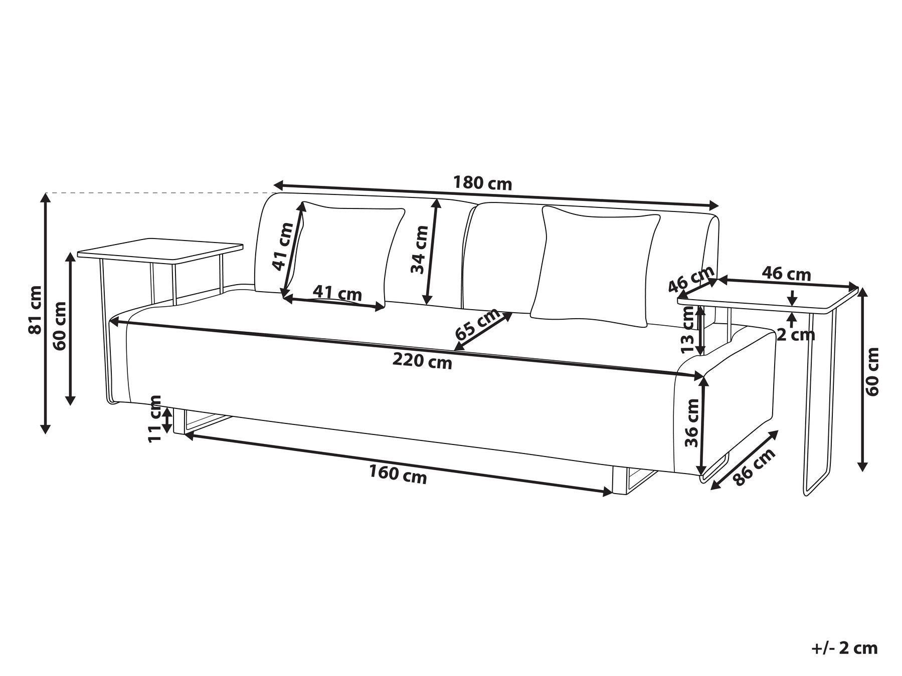 Sofa with Side Tables Brown SOKNA