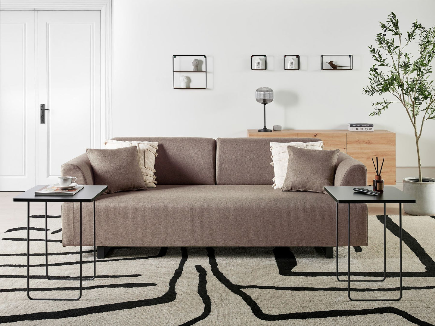 Sofa with Side Tables Brown SOKNA