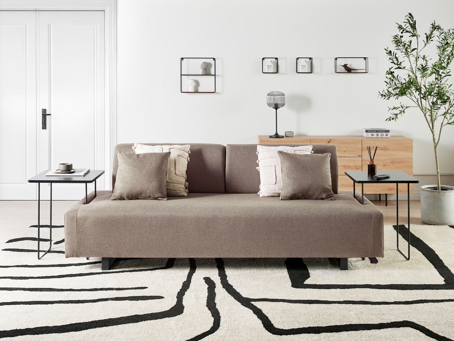 Sofa with Side Tables Brown SOKNA