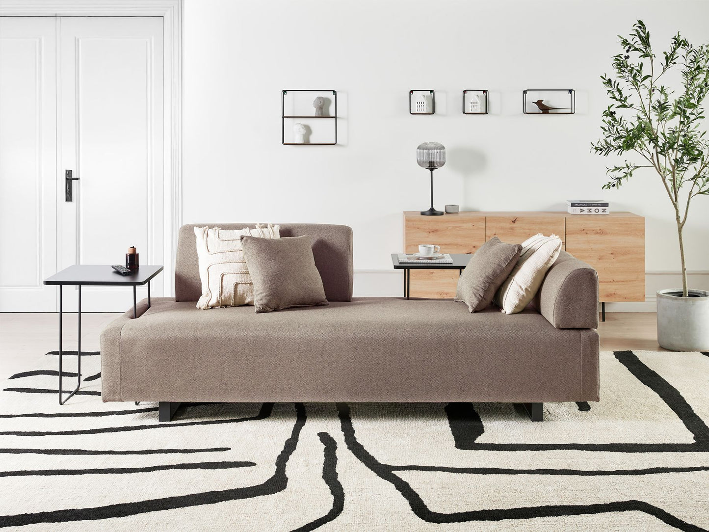 Sofa with Side Tables Brown SOKNA