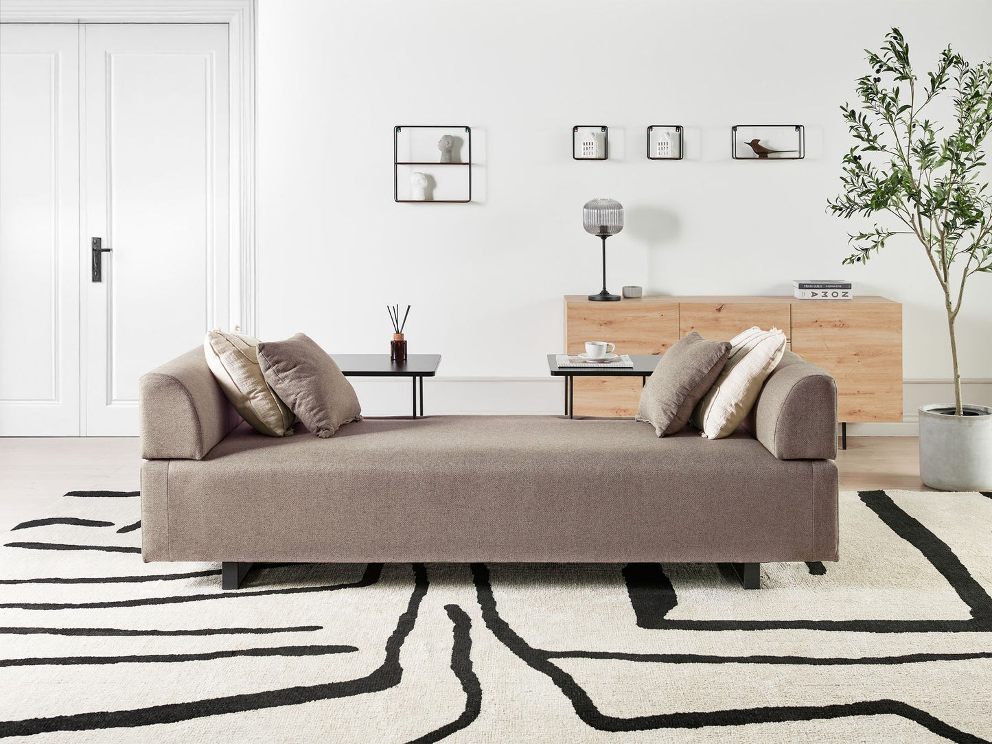 Sofa with Side Tables Brown SOKNA