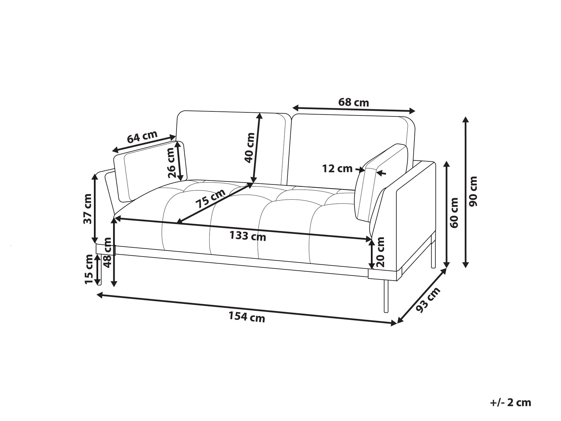 2 Seater Fabric Sofa Black SKAVEN
