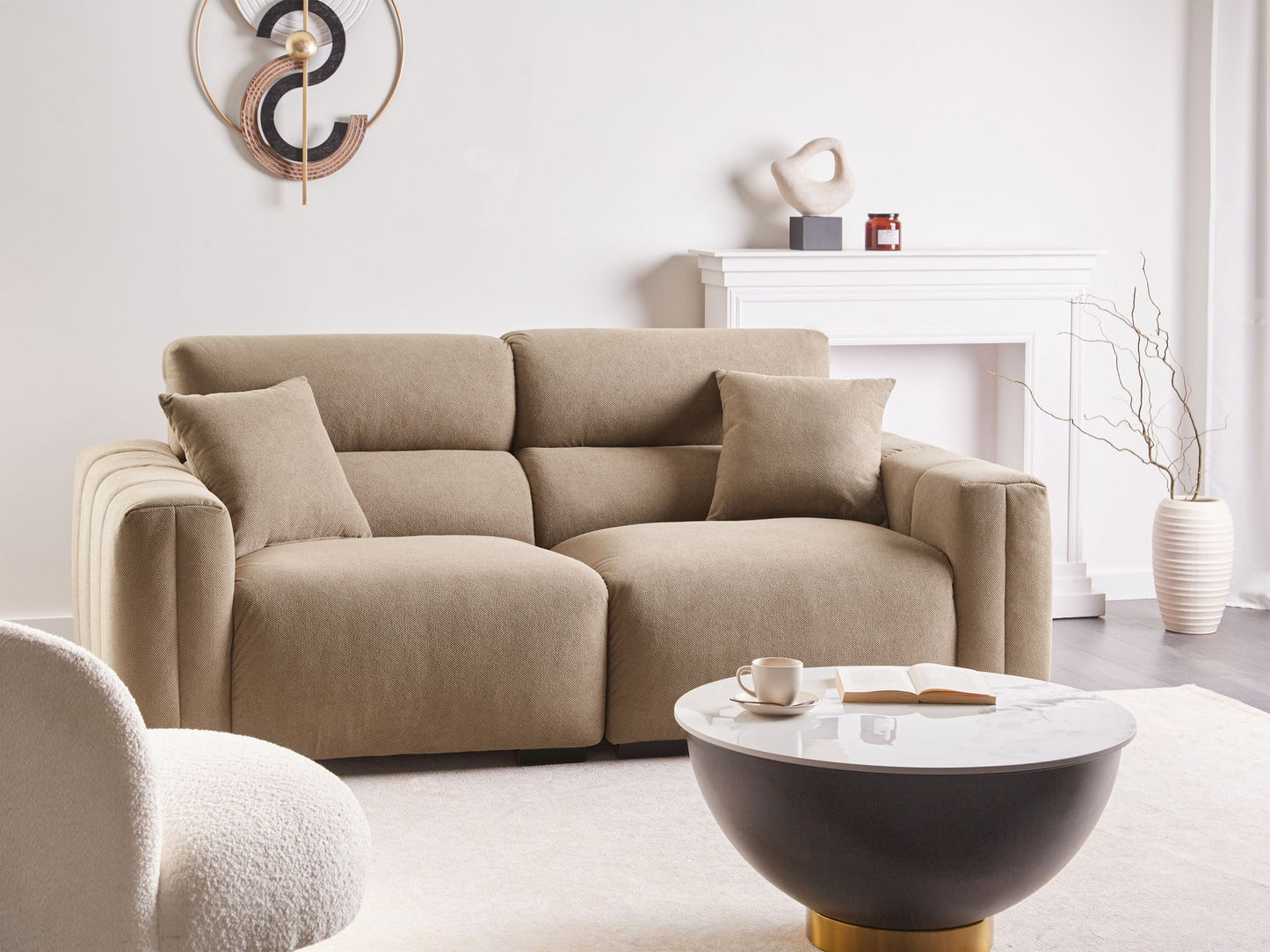 3 Seater Fabric Sofa Light Brown FAUSKAN