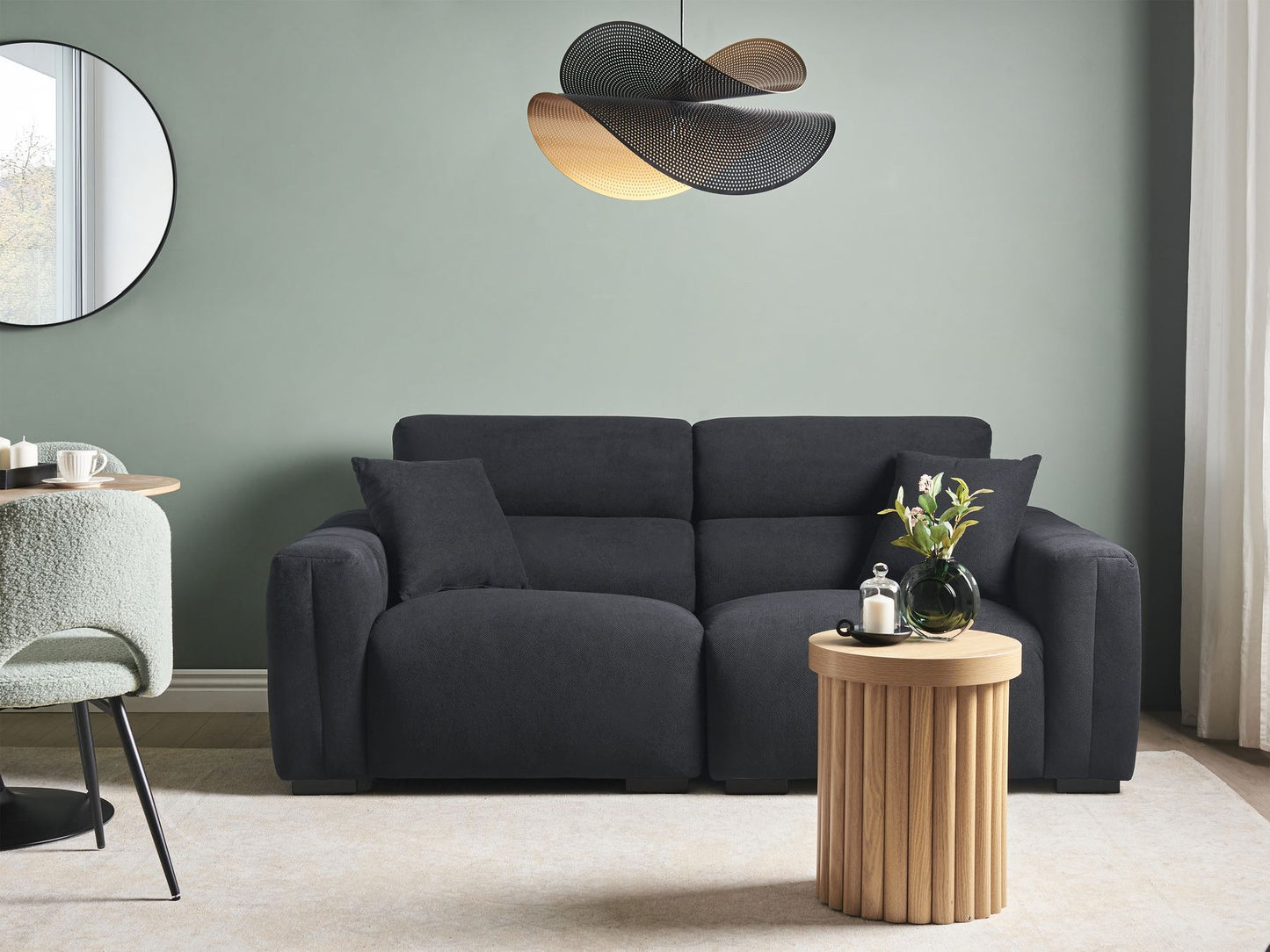 3 Seater Fabric Sofa Black FAUSKAN