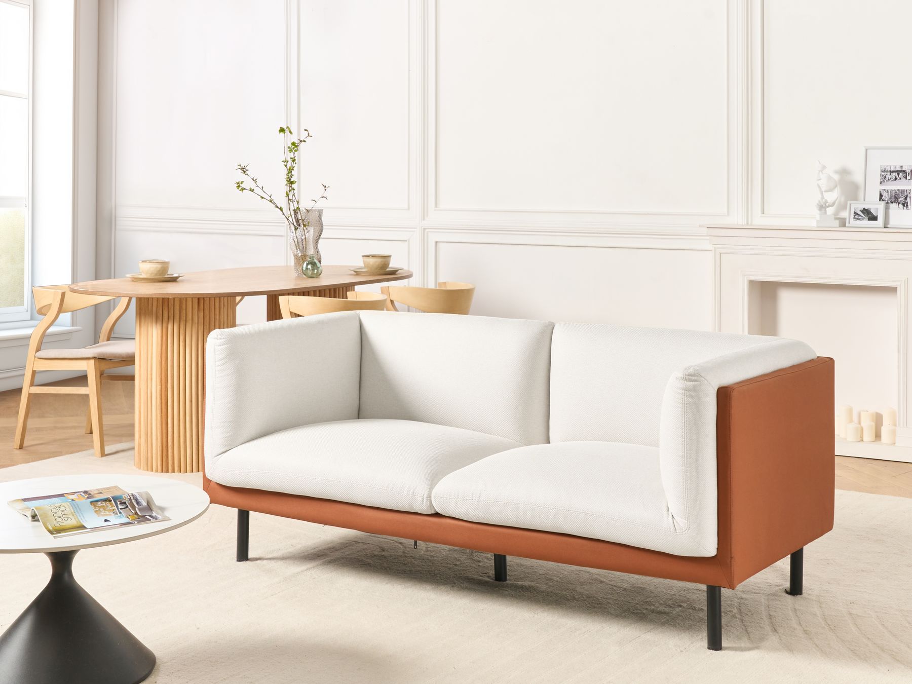 2 Seater Faux Leather Sofa Off-White and Brown VORGOD
