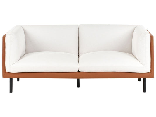 2 Seater Faux Leather Sofa Off-White and Brown VORGOD