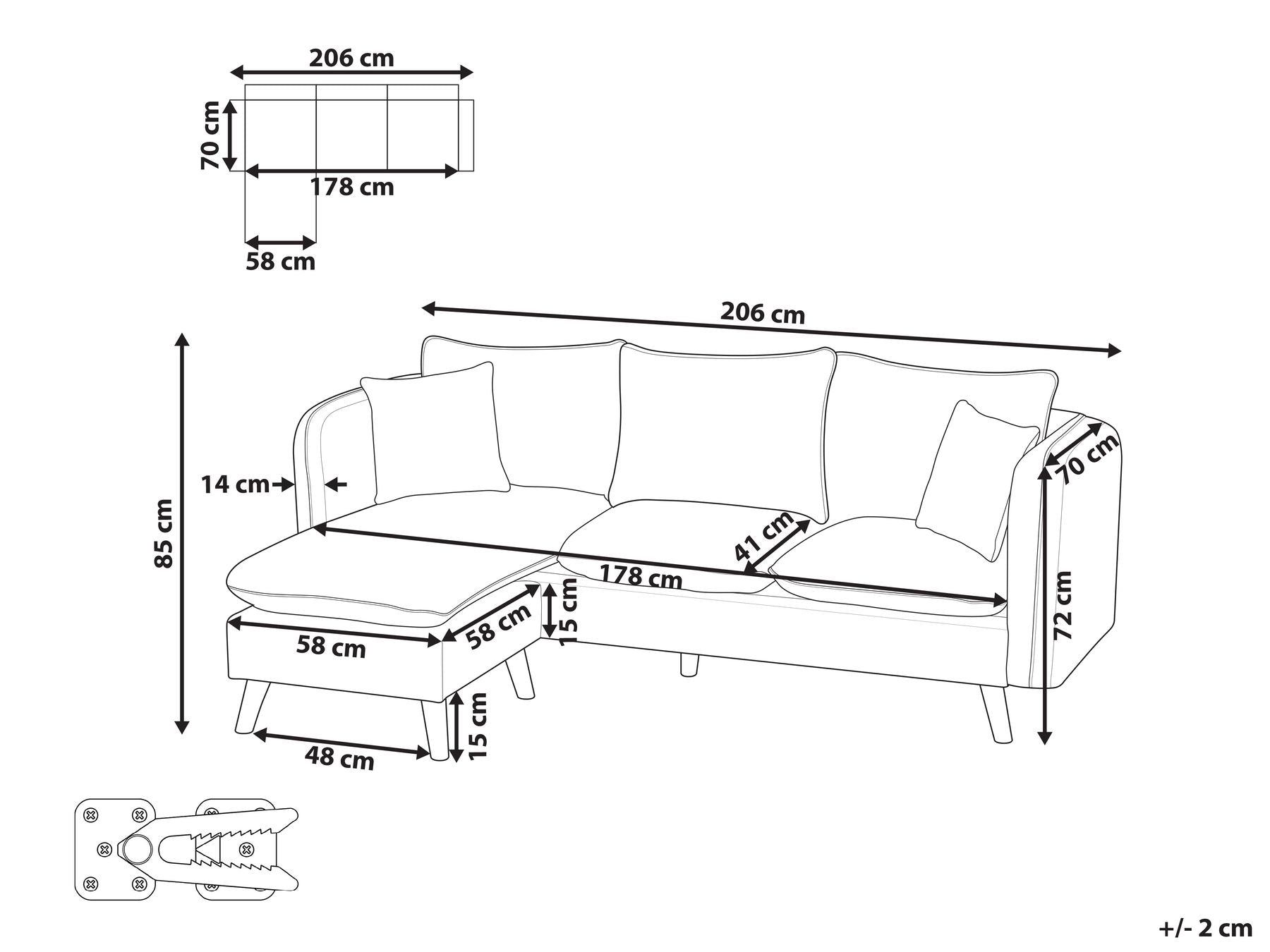 3 Seater Fabric Sofa with Ottoman White DALVIK